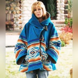 Yellowstone inspired blue hooded cloak coat with toggles